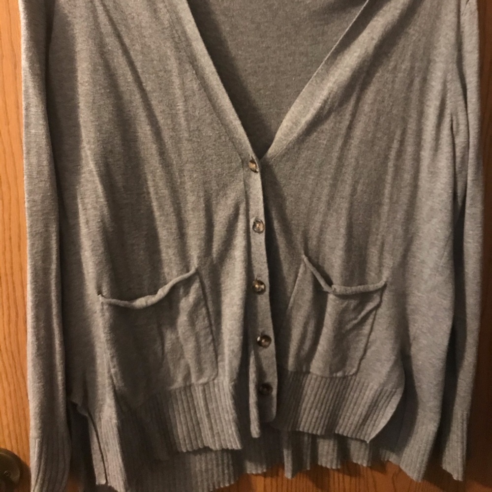 Grey Button Up Cardigan with Pockets
